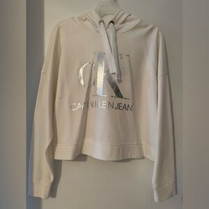 Calvin Klein Jeans White Hoodie with Silver Logo